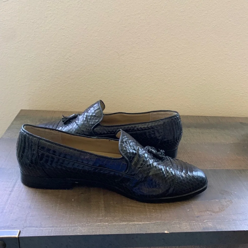 Giorgio‎ Brutini Mens 11M Black Genuine Snake Skin Leather Tassel Loafers